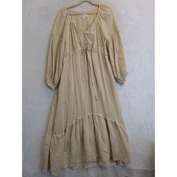 &merci Dresses & Skirts - &merci Beige Striped Gauze Tiered Maxi Dress Size S